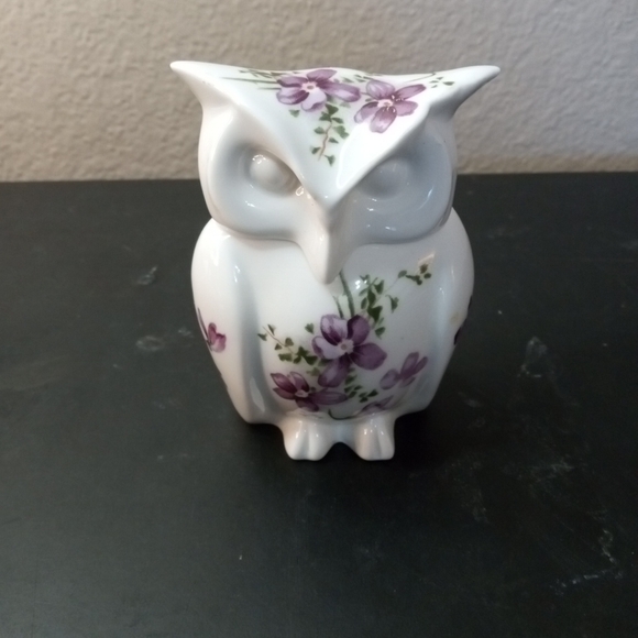 EXQUISITE Hammersley Bone China VIOLETS Owl Figurine Trinket Holder From England - Picture 6 of 6